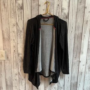 Danskin Black Hooded Open-Front Sweater with Gray Lining